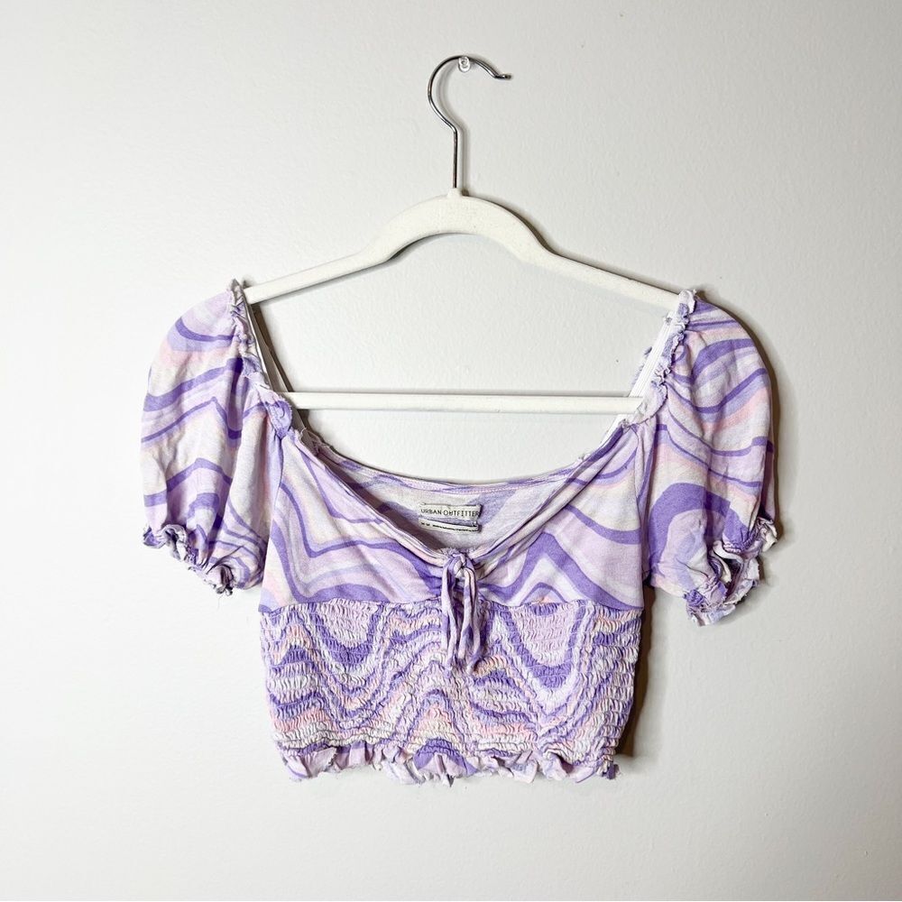 Urban Outfitters Purple Swirl Smocked Crop Top